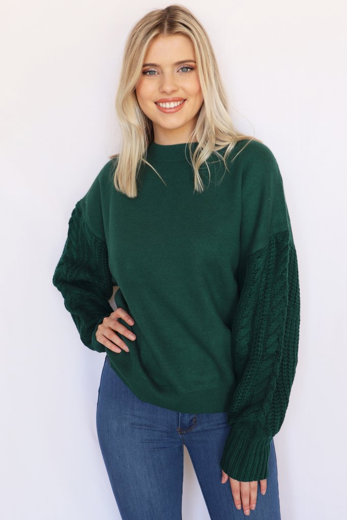 \u0026MERCI Cable Sleeve Sweater in Hunter 