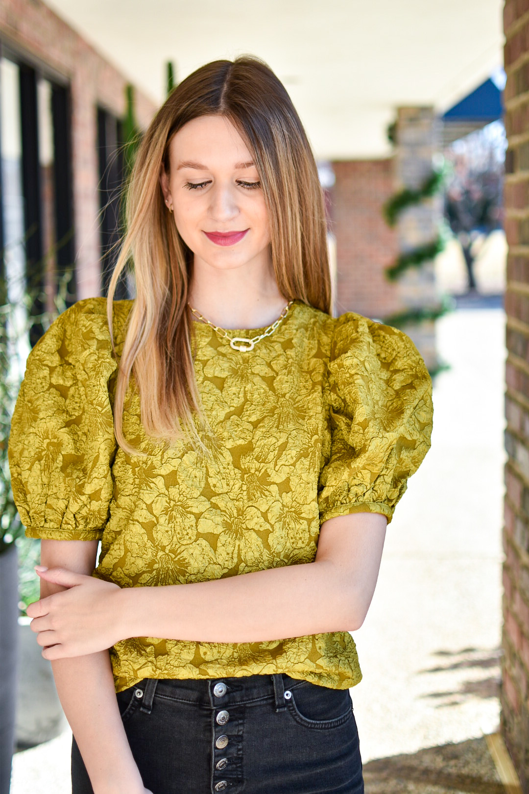 gold puff sleeve top