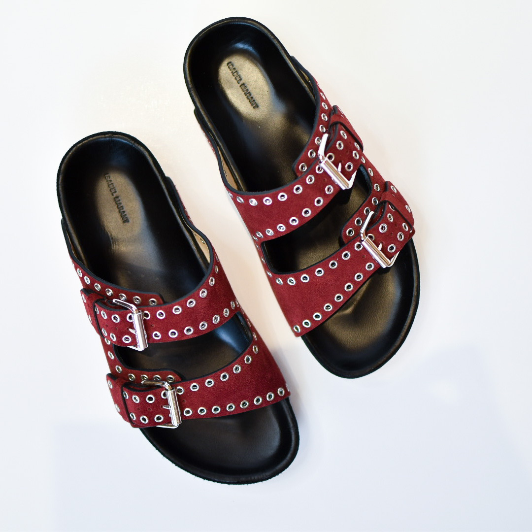 ISABEL MARANT Lennyo Eyelet Sandals in Dark Red – Cayman's