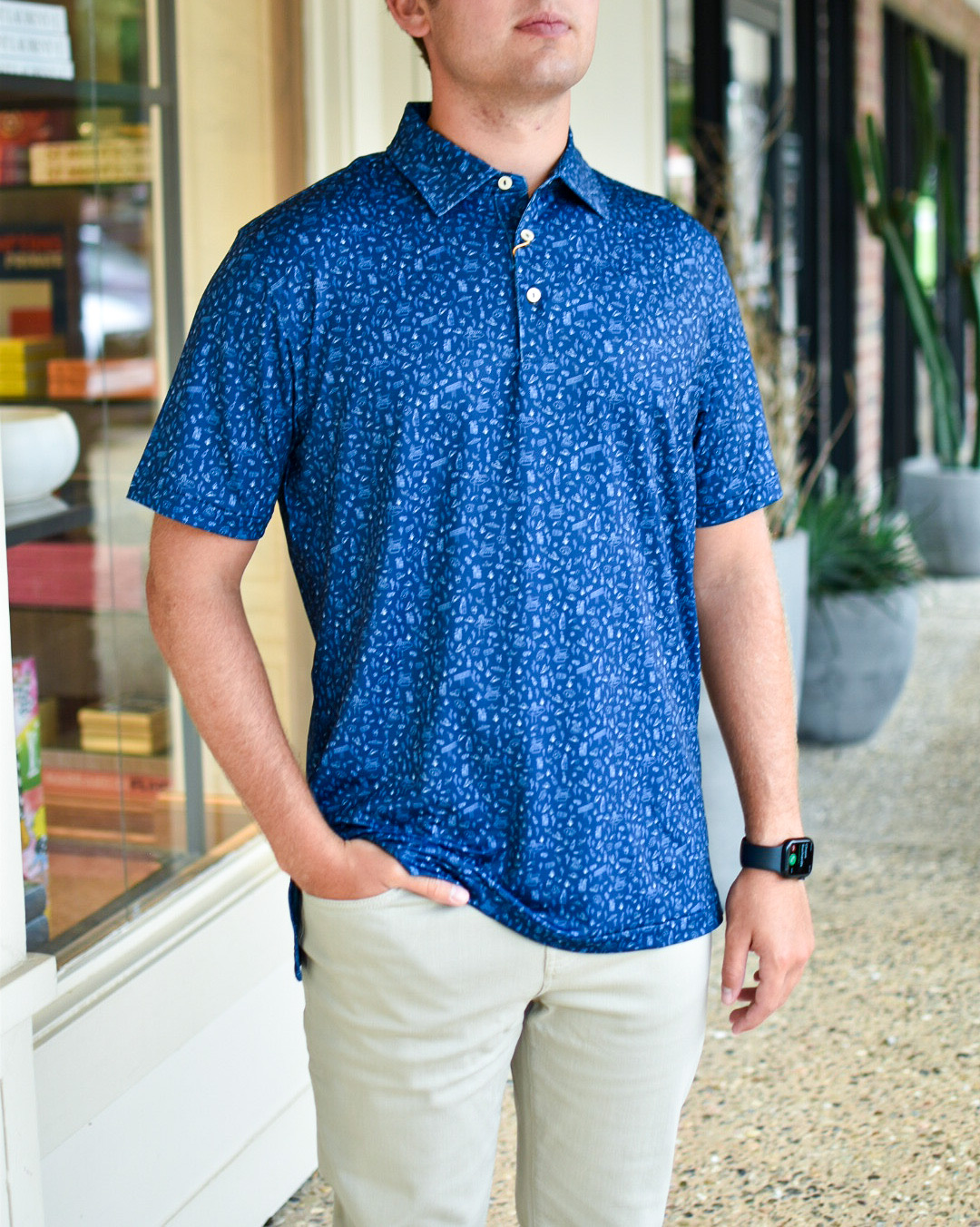 PETER MILLAR Badlands Bluff Performance Jersey Polo in Navy