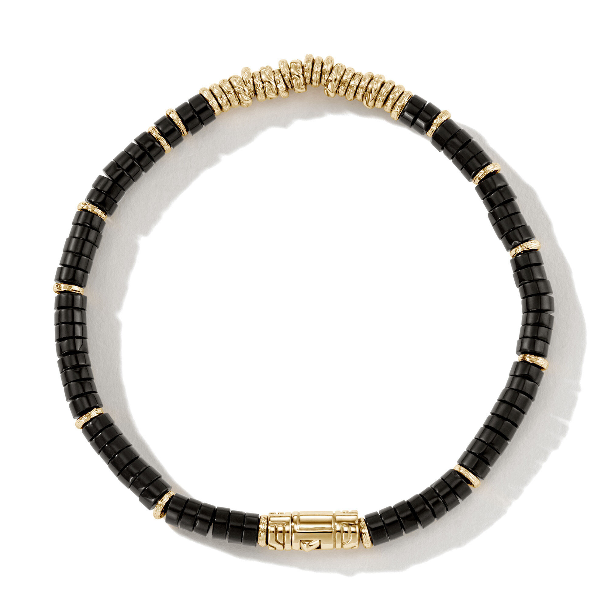 John Hardy Men's Heishi Bead Thin Width Bracelet Black Onyx & 14k Gold