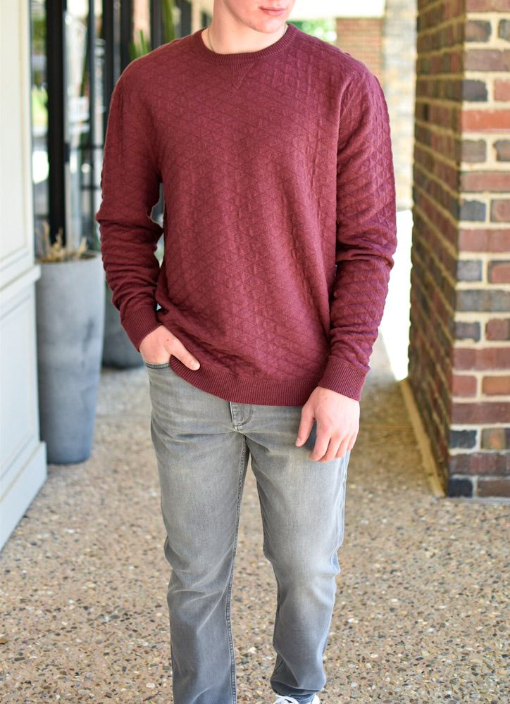 Mens maroon sweater top outfit