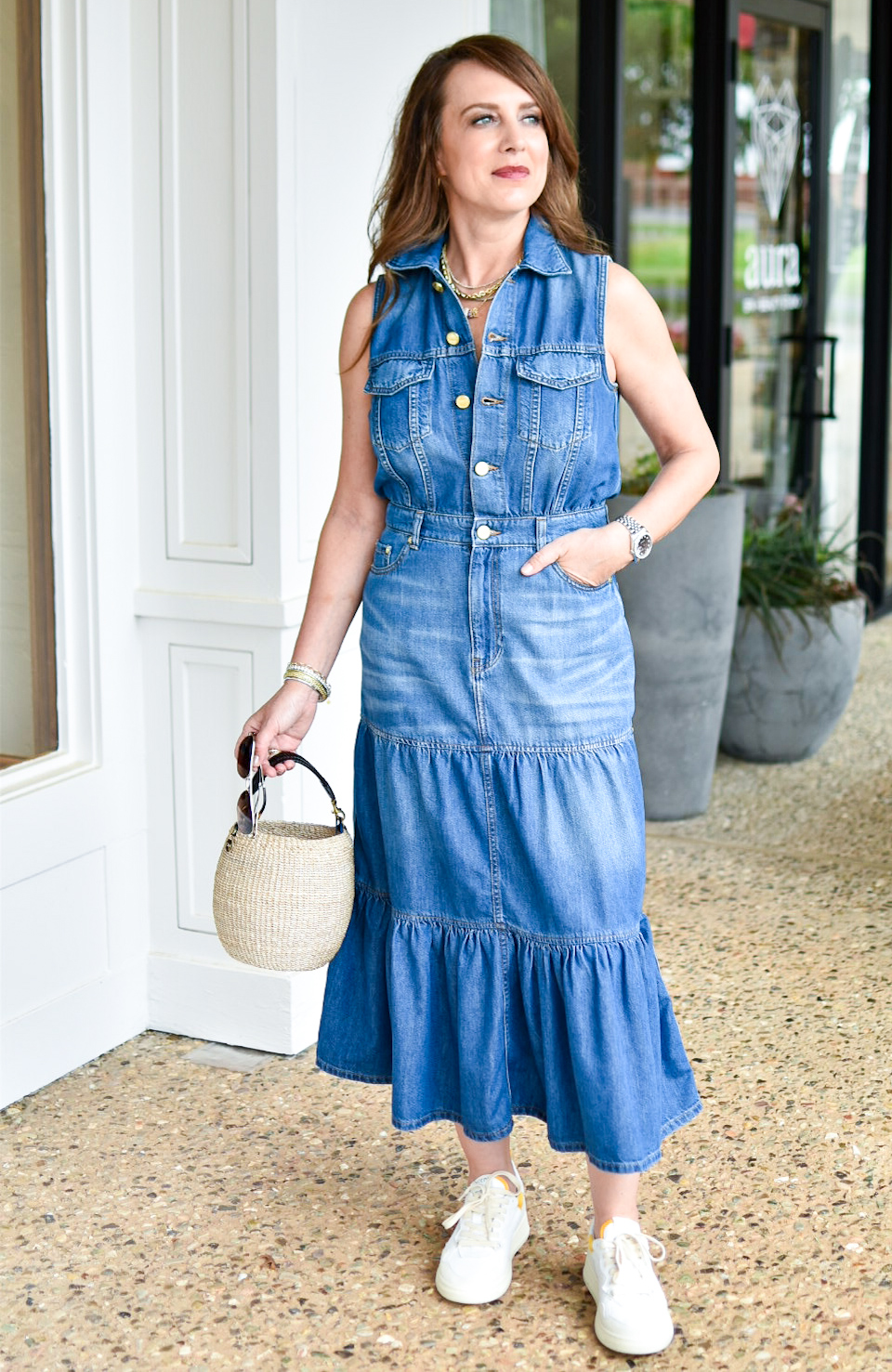 GANNI Light Denim Long Dress in Mid Blue Vintage – Cayman's