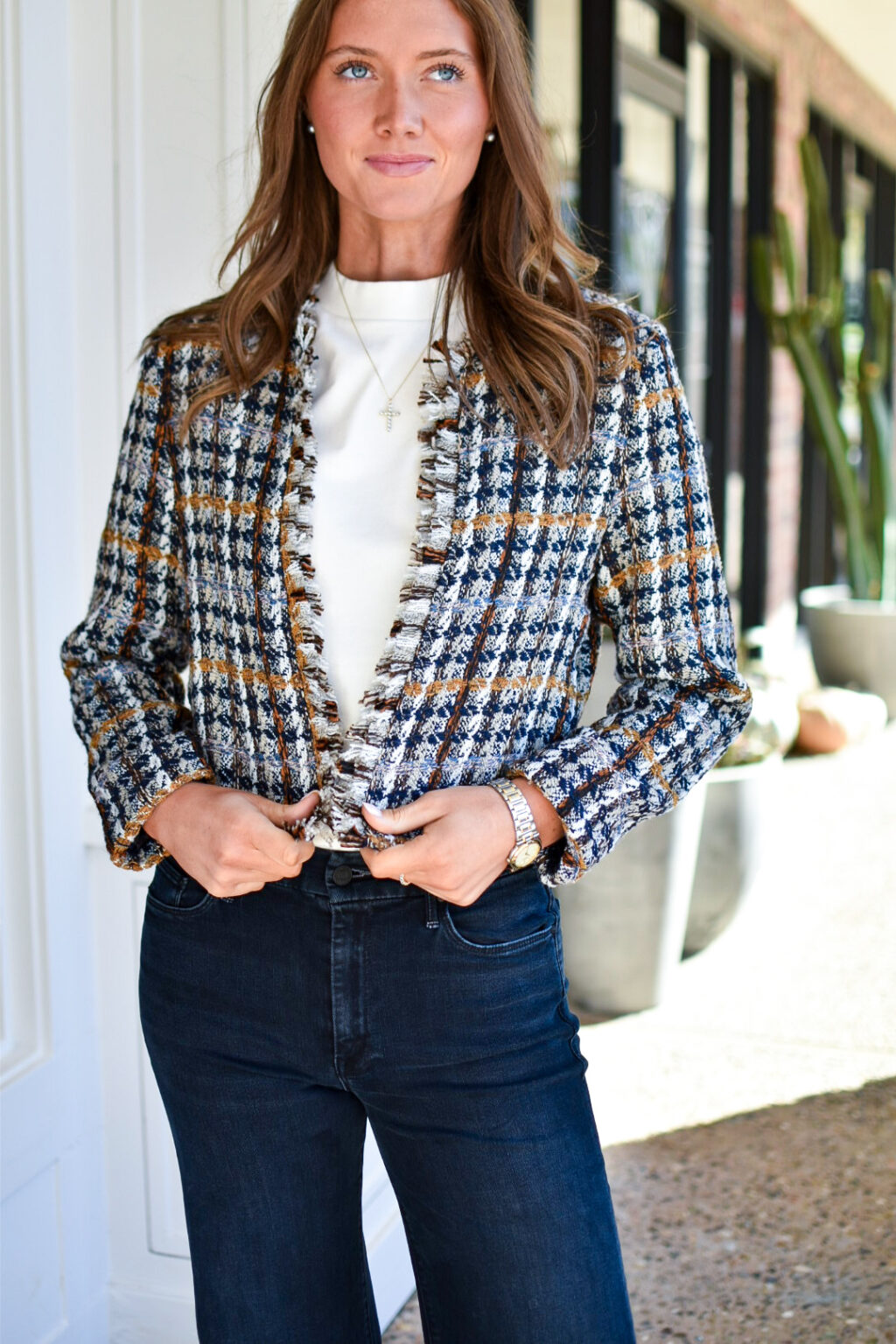 Plaid Tweed Jacket in Navy Cayman's