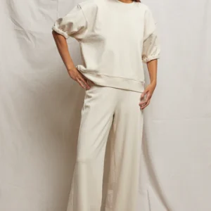 PERFECT WHITE TEE Amber French Terry Wide Leg Pant in Sugar