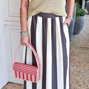 MIOU MUSE Vertical Wide Stripe Pattern Skirt in Brown