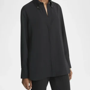 VINCE Jewel Collar Point Shirt in Black