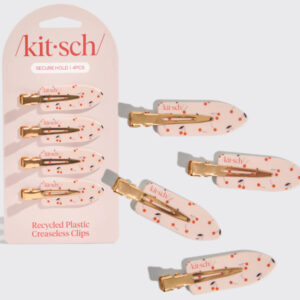 KITSCH Recycled Plastic Creaseless Clips 4pc Set in Cherry Print