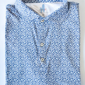 JOHNNIE-O Four Leaf Clover Print Featherweight Performance Polo in Lake