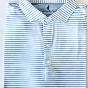 JOHNNIE-O Warwick Stripe Featherweight Performance Polo in Tide