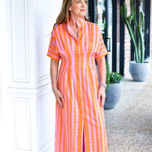 EMILY MCCARTHY Georgia Dress in Coral Pink Stripe