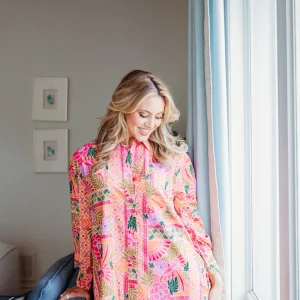 KARLIE Toucan Scarf Shirt Dress in Orange
