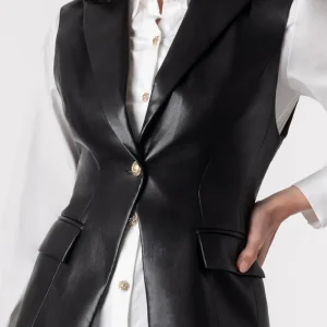 GENERATION LOVE Rialto Vegan Leather Sleeveless Blazer in Black