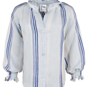 FINLEY Fiona Voile Stripe Shirt in Tan/Blue/White