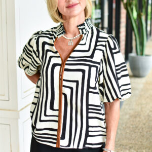 Puff Sleeve Print Top in Cream