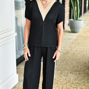 CURRENT AIR Textured Top and Pant in Black and Taupe
