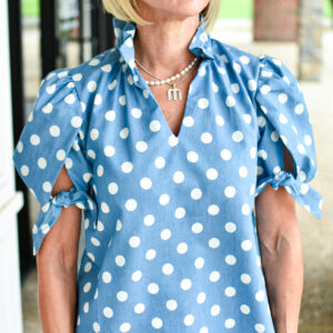 Puff Sleeve Dotted Top in Blue Multi