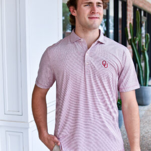JOHNNIE-O Performance Jersey Polo with OU Logo - Lyndonn Stripe in Crimson