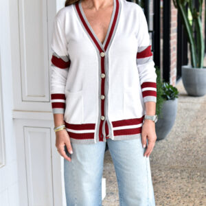 SPARKLE CITY OU Cardigan in White/Red