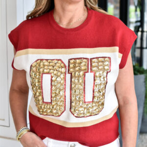 QUEEN OF SPARKLES Oklahoma Colorblock Jewel Letter S/S Sweater in Multi