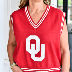 QUEEN OF SPARKLES Oklahoma V-Neck Striped Cuff Sweater Vest in Multi
