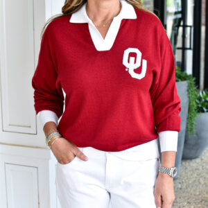 SPARKLE CITY OU Collared Sweater in Red