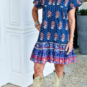 HUNTER BELL Addison Dress in Fall Floral Navy