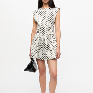 GANNI Printed Double Satin Corset Mini Dress in Egret