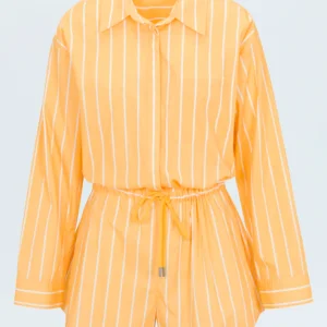PISTOLA Amelie L/S Romper in Papaya Stripe