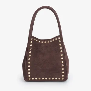 REMI & REID Hollace Studded Faux Suede Mini Tote in Chocolate