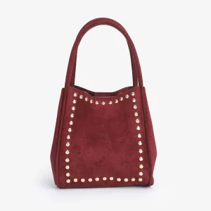 REMI & REID Hollace Studded Faux Suede Mini Tote in Wine