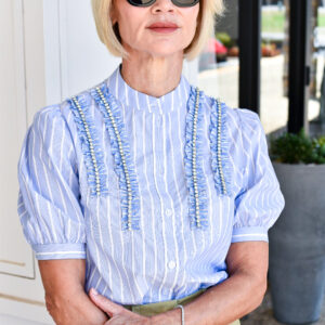 ESSENTIEL ANTWERP Ifrill Rhinestone Frill Shirt in Combo Pale Kingsblue