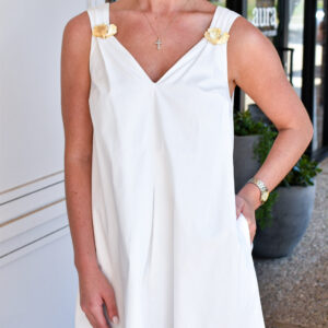 Shirred Dress in Off White