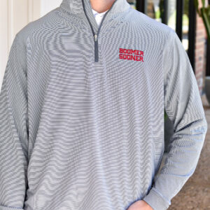 PETER MILLAR OU Boomer Sooner Perth Sugar Stripe Performance Quarter-Zip in Iron/White