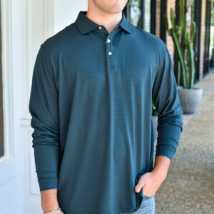 PETER MILLAR Lyons Performance Jersey Long-Sleeve Polo in Nordic Pine