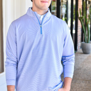 PETER MILLAR Perth Sugar Stripe Performance Quarter-Zip in Evening Tide