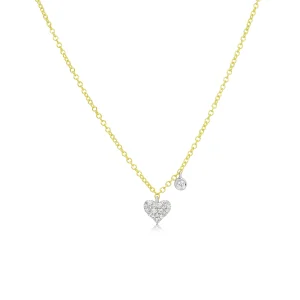 MEIRA T Dainty Diamond Heart and Bezel Necklace in Yellow Gold