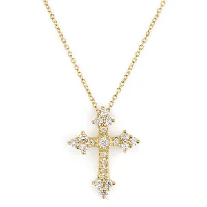 JUDE FRANCES JEWELRY Provence Champagne Small Cross Pendant in 18K Yellow Gold