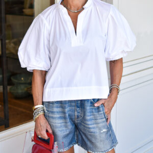 FINLEY Marcie Solid Silky Poplin Top in White