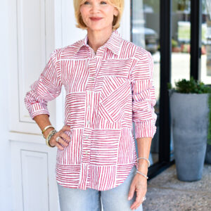FINLEY Andie Boyfriend Shirt in Red Stripe