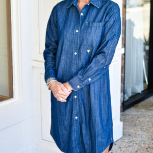 KERRI ROSENTHAL Mia Denim Shirt Dress in True Denim
