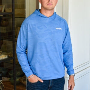 PETER MILLAR Sooners Pine Camo Performance Hoodie in Evening Tide
