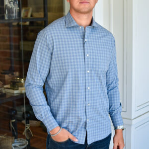 PETER MILLAR Reese Performance Poplin Sport Shirt in Rain Cloud