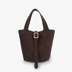 REMI & REID Joya Faux Suede Mini Bucket in Chocolate