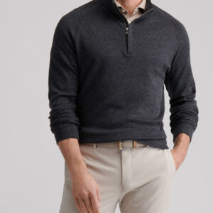 PETER MILLAR Grant Birdseye Quarter-Zip in Charcoal