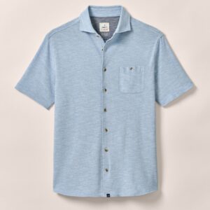 JOHNNIE-O Tasca Short-Sleeve Knit Pique Button-Down Shirt in Laguna Blue