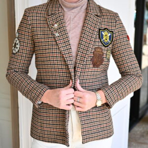 CENTRAL PARK WEST Raven Patch Blazer in Camel/Red Plaid