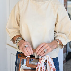 LILLA P Knit Collar Twill Top in Eggshell
