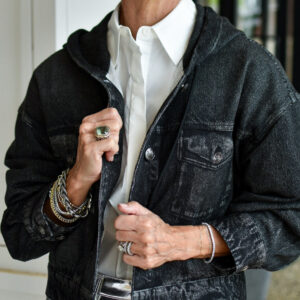 rag&bone Miramar Terry Hooded Trucker Jacket in Faded Black