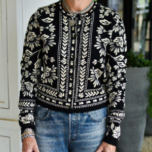 FARM RIO Flower Bloom Knit Cardigan in Black